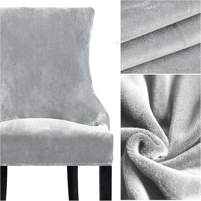Lellen Velvet Stretch Wingback Chair Cover Slipcover - Reusable Protector Cover for Dining Room Banquet Home Decor etc Machine Washable Hand Washable (Silver Grey, 1PC)
