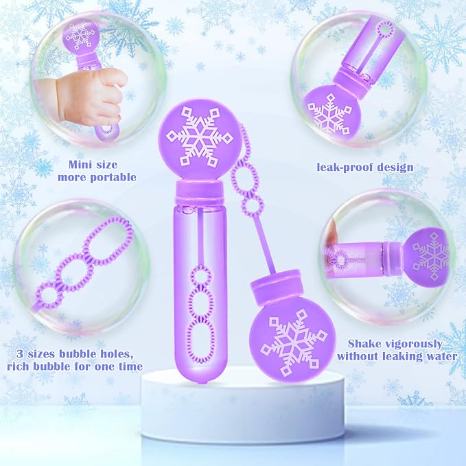 Winrayk 24 Large Snowflake Bubble Wands with Gift Card, Frozen Party Favors for Kids Bubbles Bulk, Winter Christmas Birthday Gift Pinata Filler Goodie Bag Stuffer Boys Girls Valentines Classroom Prize