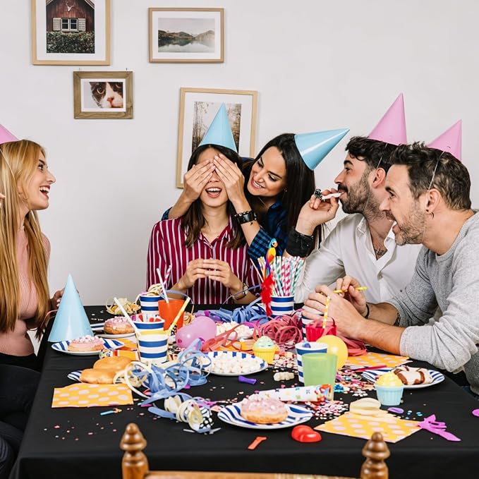 54IN X 600FT Plastic Table Cover Roll, Plastic Table Cloths for Parties, Birthday, Weddings, Banquet,Disposable Tablecloth Roll for All Shape Tables,Party Supplies. (Black, 54 Inch X 600 Feet)