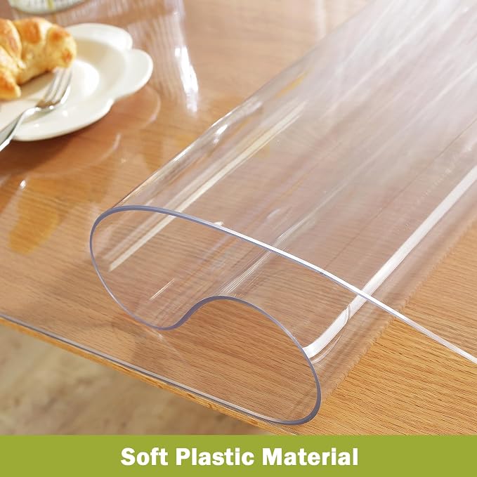 OstepDecor Clear Table Cover Protector 19 x 60 Inch, 1.5mm Thick Plastic Table Cover, Dining Table Protector Pad, Waterproof & Easy Cleaning PVC Desk Mat for Dresser, Coffee & Kitchen Wooden Tabletop