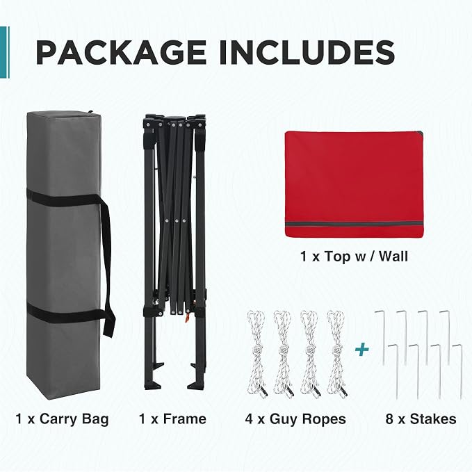 EAGLE PEAK 6x4 Instant Pop Up Canopy Tent with 1 Half Wall Panel, Straight Leg Sun Shelter, Portable Canopy with Carry Bag for Camping, Beach & Sports, Red