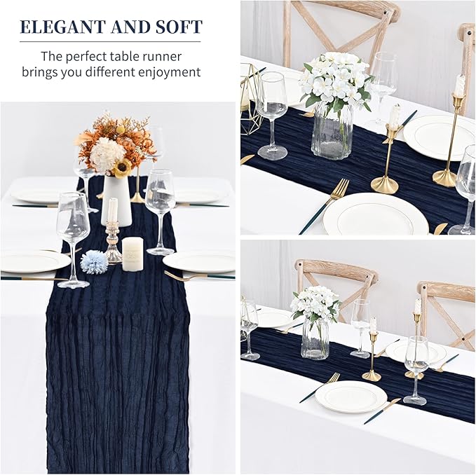 24 Pack Navy Blue Cheesecloth Table Runner,Gauze Boho Long Cheese Cloth Table Runner 17x108 inch Rustic Table Runners for Wedding Party Bridal Shower Banquet Table Decorations