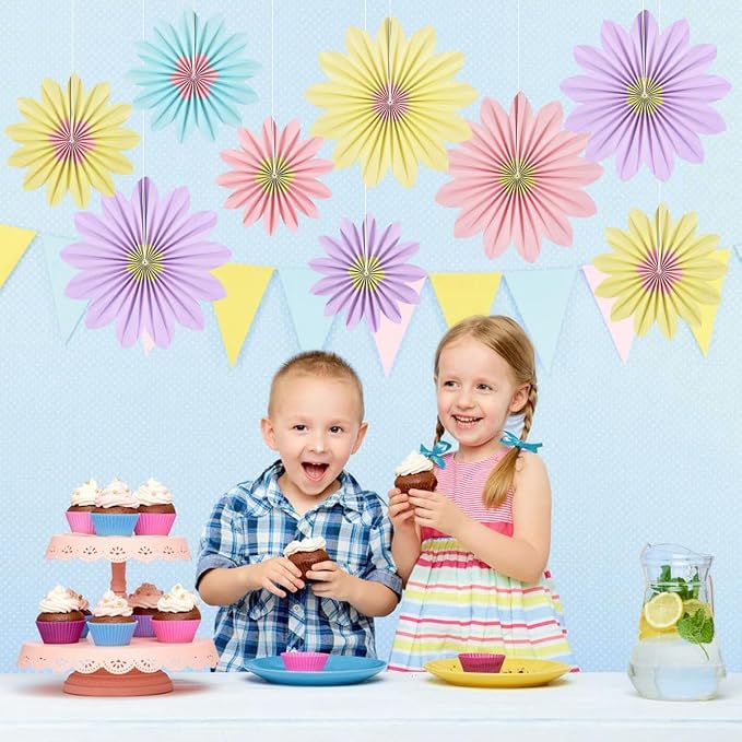 DODOKIM Sunflower Birthday Decorations Paper Flowers Decorations for Wall Floral Backdrop Classroom Baby Shower Paper Fans Flower Wall Decor Pack of 9 Sunflower Rainbow