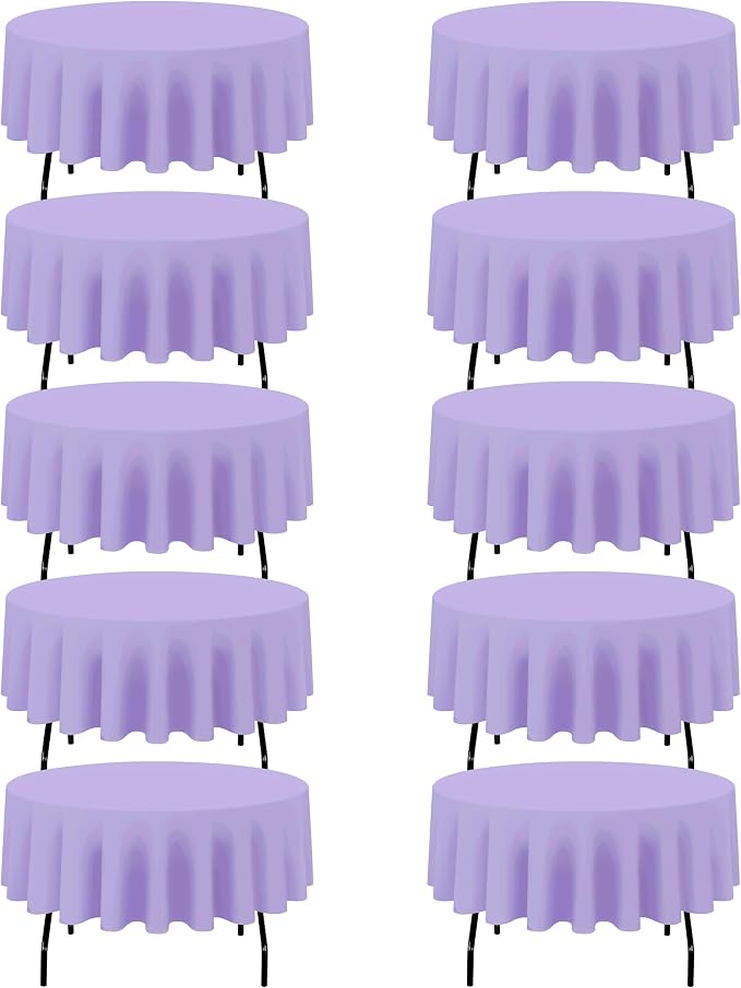 BRILLMAX 10 Pack Lavender Round Tablecloths 90 Inch for 60” Tables - 150 GSM Polyester Fabric, 15" Standard Drop, Water, Stain & Wrinkle Resistant Cloth Cover for Wedding Reception Banquet Dining