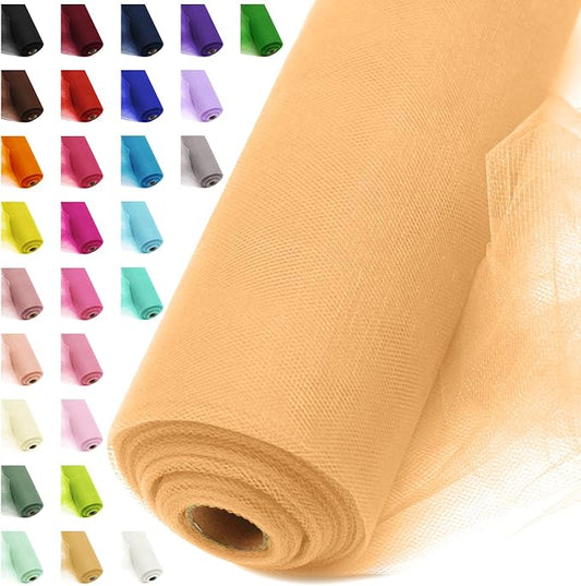 54" by 20 Yards Tulle Fabric Rolls Tulle Ribbon Tutu Spool Bolt for DIY Wedding Decoration Baby Shower Tutu Skirt Gift Wrapping Large Matte Fabric, Roll Packaging (Apricot)
