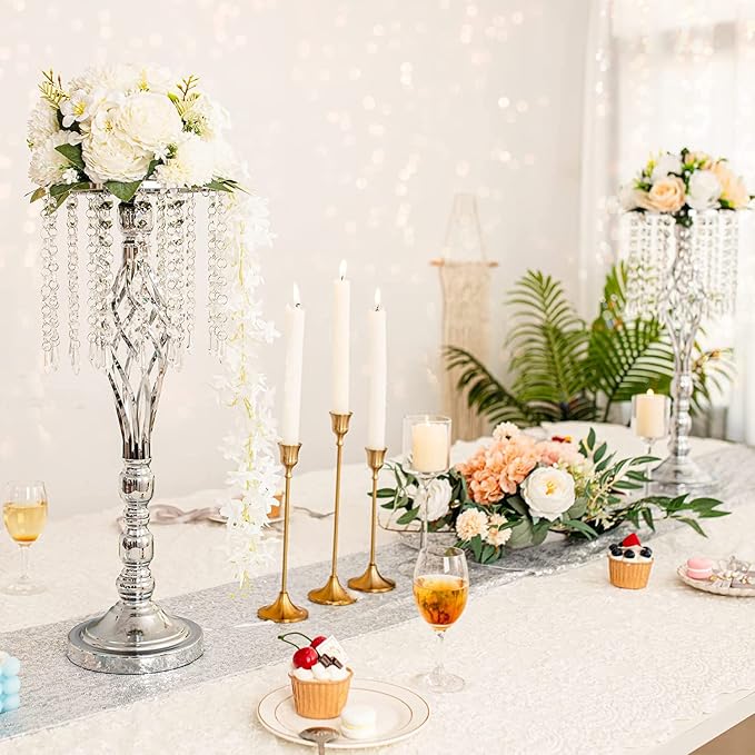 10pcs Silver Metal Flower Vases Crystal Flower Stand Wedding Centerpieces for Tables Party Dinner Event Restaurant Hotel Decoration
