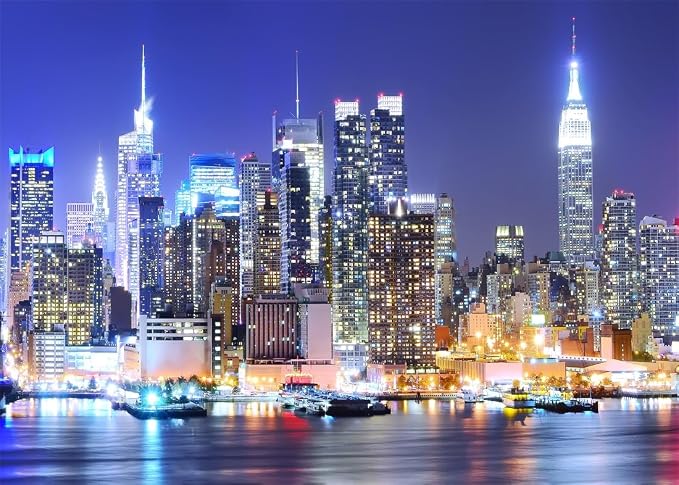 BELECO 20x10ft Fabric New York City Backdrop Manhattan Skyscraper Night View Urban Light Skyline Background City Theme Backdrop New York Party Decorations Artistic Portrait Shoot Photo Studio Props