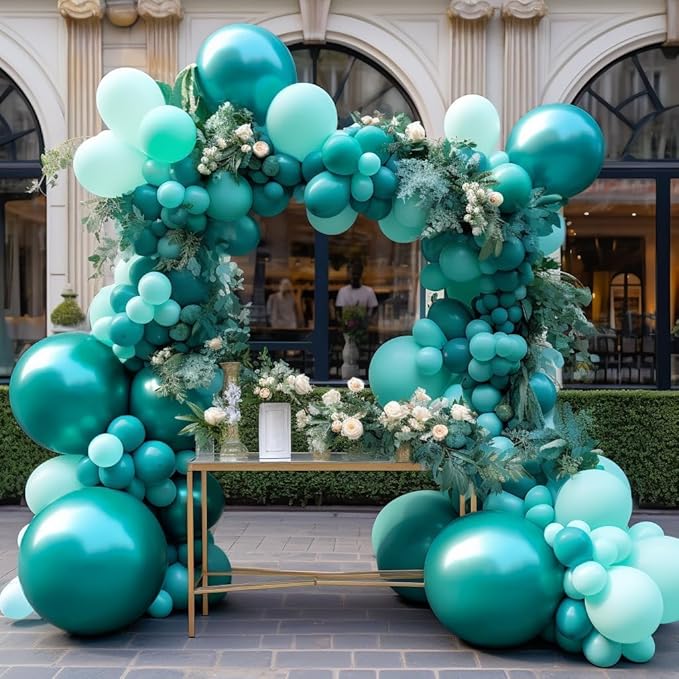 Teal Blue Balloons Double Stuffed Mint Blue Balloon Garland Arch Kit Metallic Peacock Balloons Different Sizes for Birthday Baby Shower Winter Bridal Prom Party Decorations