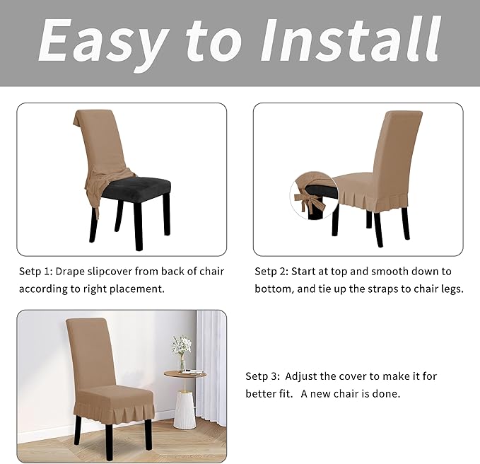 Easy-Going Dining Chair Covers Stretch Parsons Chair Slipcover with Skirt Chair Covers for Dining Room Restaurant Banquet (6 PCS, Camel)
