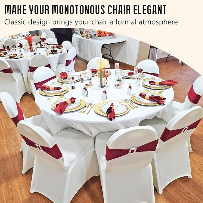 100 Pack White Stretch Polyester Spandex Chair Covers Universal Washable Removable Chair Slipcovers Protector for Wedding Banquet Events Party Dining Decoration