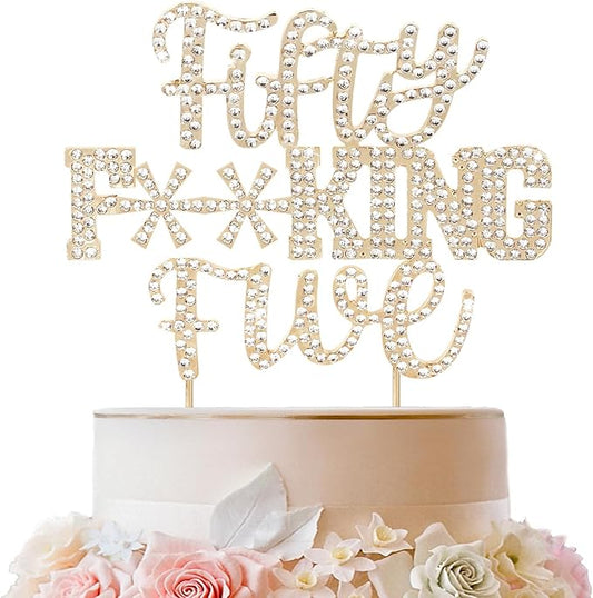 LINGTEER Happy 55th Funny Gold Rhinestone Birthday Cake Topper - Cheers to 55 Years Old,Happy 55th Birthday Cake Centerpieces Topper Decorations Gift Sign.