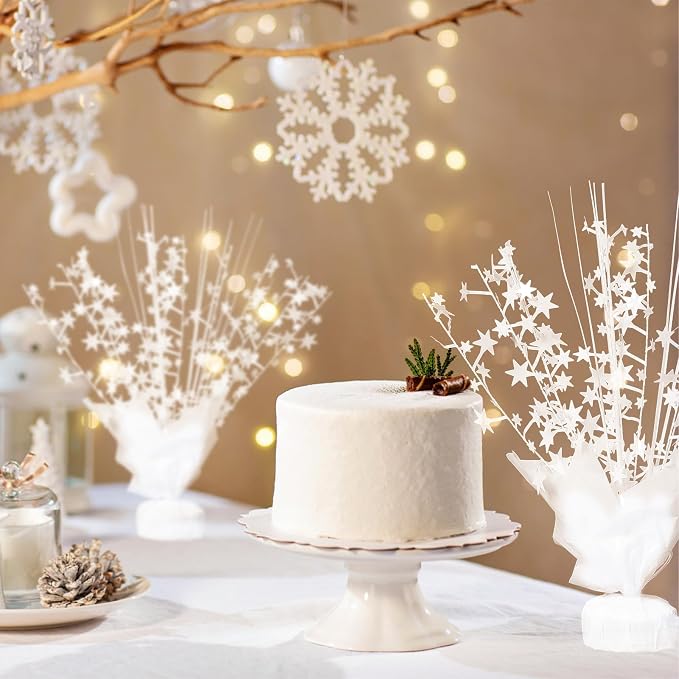 24 Pack White Metallic Foil Spray Centerpiece Star Table Decoration Burst Table Centerpieces for Birthday New Year Wedding Anniversary Graduation Party Supply (White)