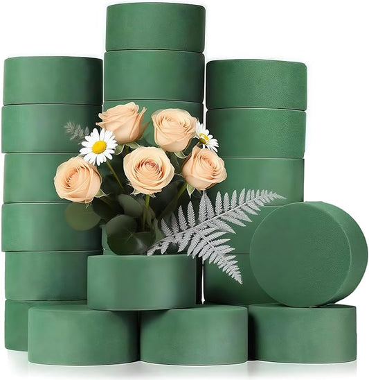 24 Pcs Round Floral Foam, Green Dry & Wet Green Flower Foam, Florist Plant Foam Block for Wedding, Artificial Aisle Flowers, Party Decoration, Fresh Flowers Arrangements(3.94 x 1.57inch)