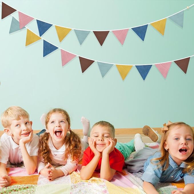 2 Sets of Boho Pennant Banner 20Pcs Nursery Garland Flags Retro Colored Fabric Linen Triangle Bunting Streamers for Kids Birthday Baby Shower Classroom Baby Room Decor Boho Wedding Party Decorations