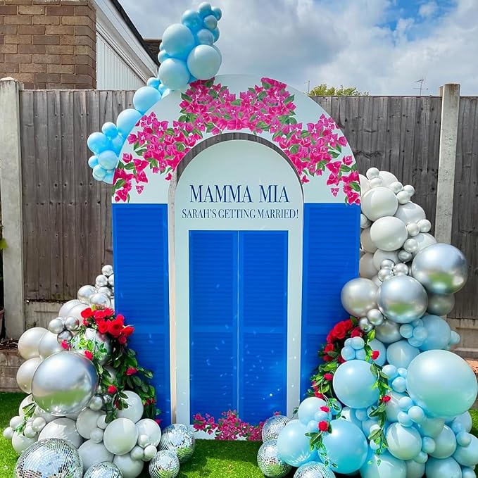 Double Pearl Blue Stuffed Balloons Different Size 115Pcs 5/10/12/18" Light Blue Balloon Arch Kit for Birthday Baby Shower Bridal Shower Engagement Ocean Under the Sea Frozen Theme Party