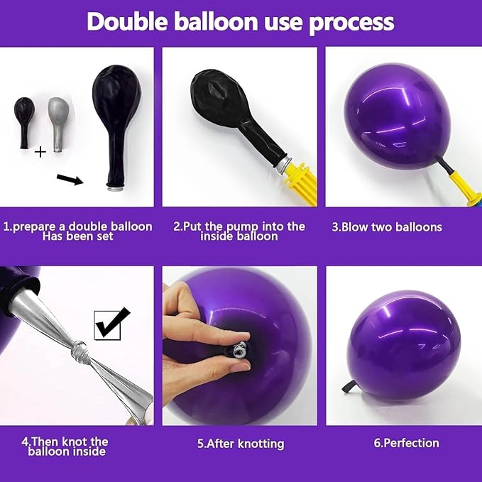 Purple Black Gold Balloon Garland Double Stuffed Dark Purple Black Balloons Metallic Lilac Balloon Arch Kit for Birthday Prom Anniversary Bachelorette Party Decoration