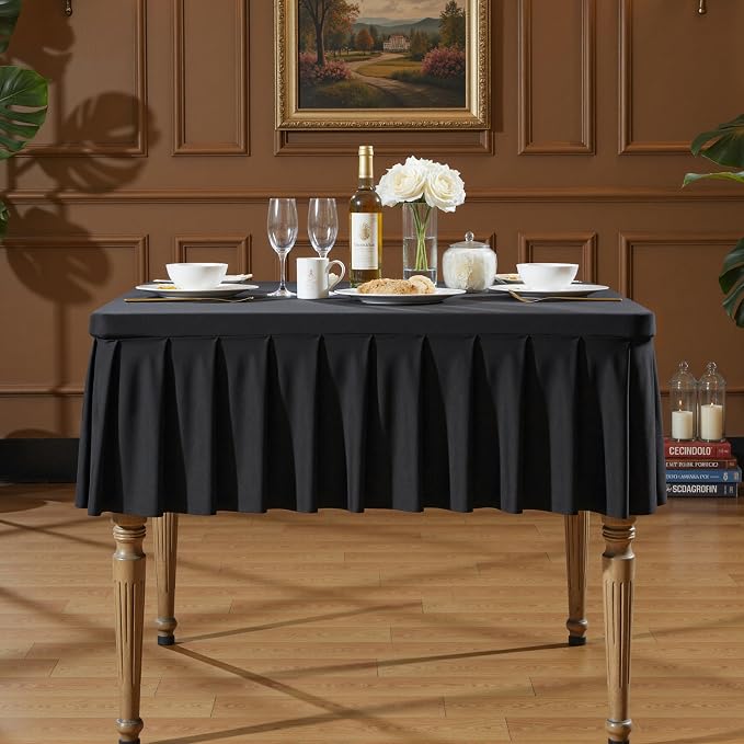 Wish Care Black Spandex Tablecloths for 34x34 Inch Square Tables, Stretch Fitted Table Clothes with Pleated Ruffle Skirt for 34” Table, Wrinkle Free and Elastic, for Party Kitchen Home Dining