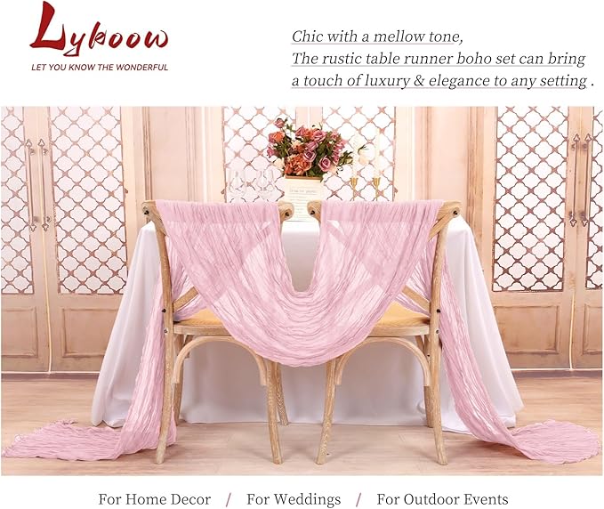 24 Packs Light Pink Table Runner, Charming Cheesecloth Table Runner 17 x 108inch, Gauze Boho Wedding Decoration Rustic Sheer Fabric Cheese Cloth Table Runners for Wedding Party Bridal Shower