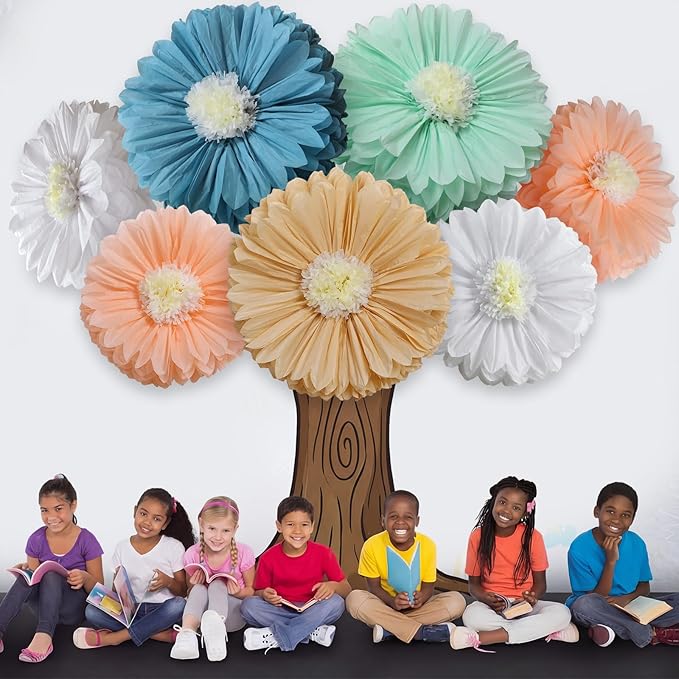 Chunful 5 Pcs 30'' 24'' Gaint Boho Style Tissue Paper Flowers Decoration Large Hanging Tissue Paper Pom Poms Decor for Easter Birthday Bachelorette Wedding Baby Shower Bridal Shower Party Decoration