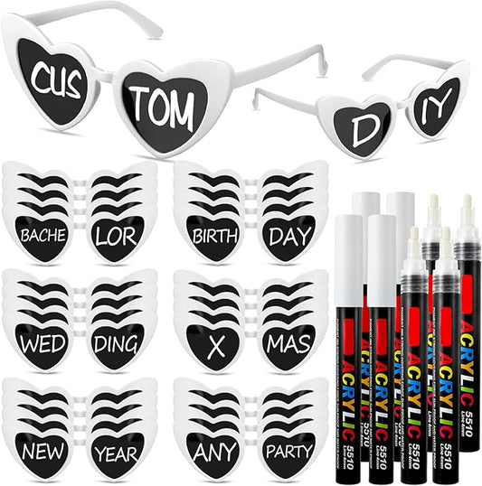 Flutesan Personalized Heart Sunglasses Bulk Custom Glasses with Paint Pens for DIY Wedding Party Favors