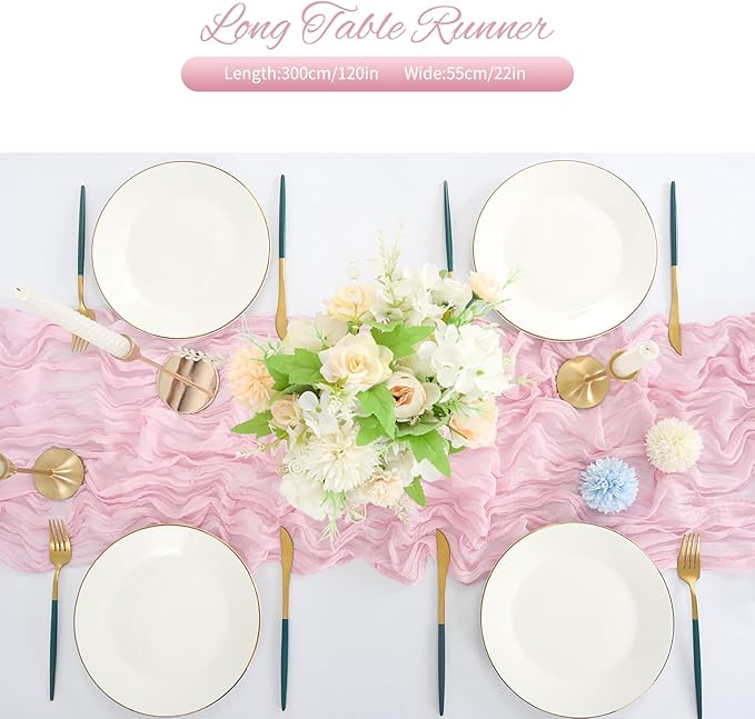 20 Pack Light Pink Cheesecloth Table Runner 120 Inch 10FT Rustic Boho Gauze Cheese Cloth Table Runner for Wedding Party Baby Shower Thanksgiving Christmas Decoration