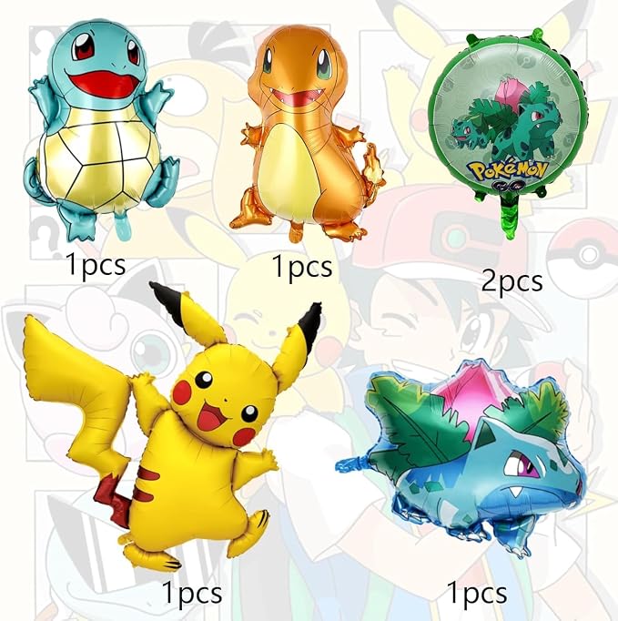 6-Piece anime Aluminum Balloon Set - anime & Classic Design, Vibrant 3D Cartoon Shape, Party Decoration Essential, Durable Foil Material