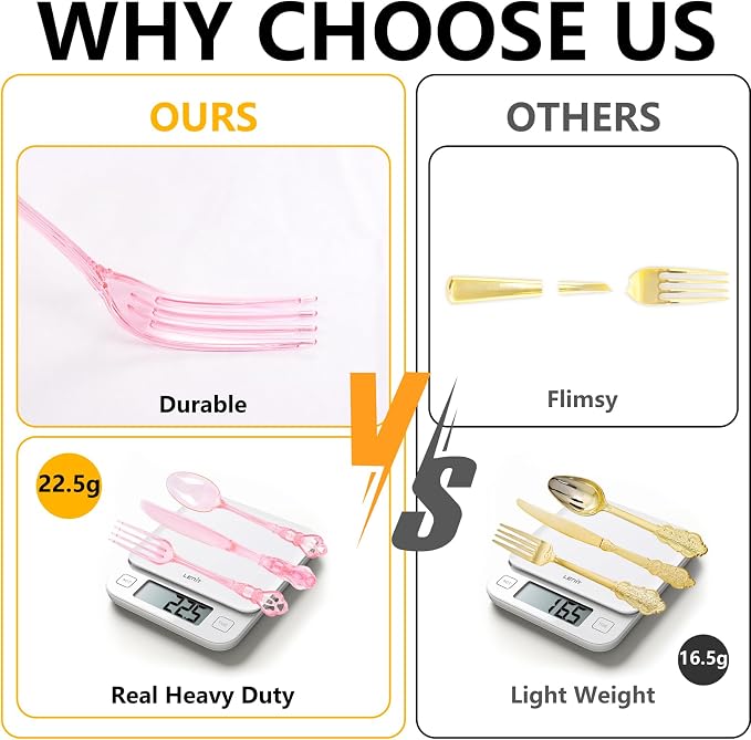 150PCS Pink Plastic Silverware - Heavy Duty Elegant Disposable Utensils - Vintage Baroque Cutlery Set Disposable Includes 50Forks, 50Spoons, 50Knives for Dinner Party Wedding