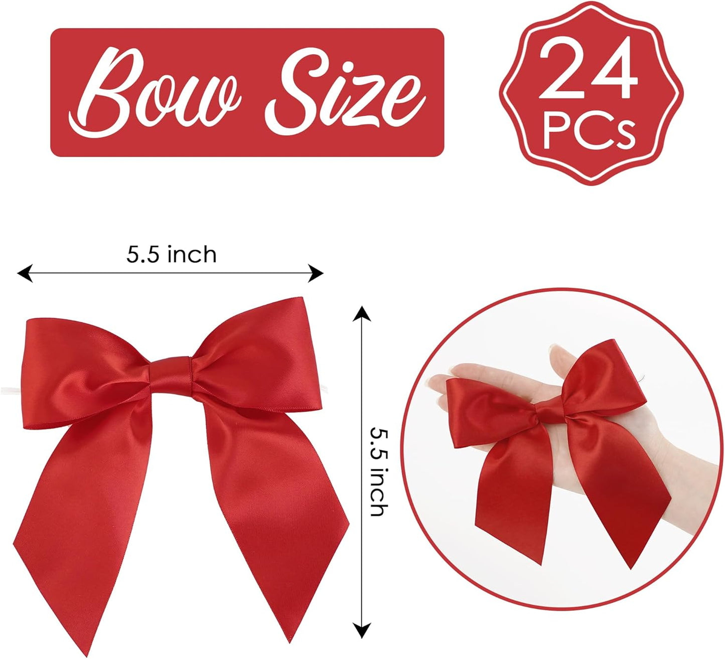AIMUDI Red Satin Bows 5.5" Bows for Gift Wrapping, Invitations, Baskets, Wreaths, Crafts, Wedding, Birthday Party, Mother's Day Decorations, 24 PCs
