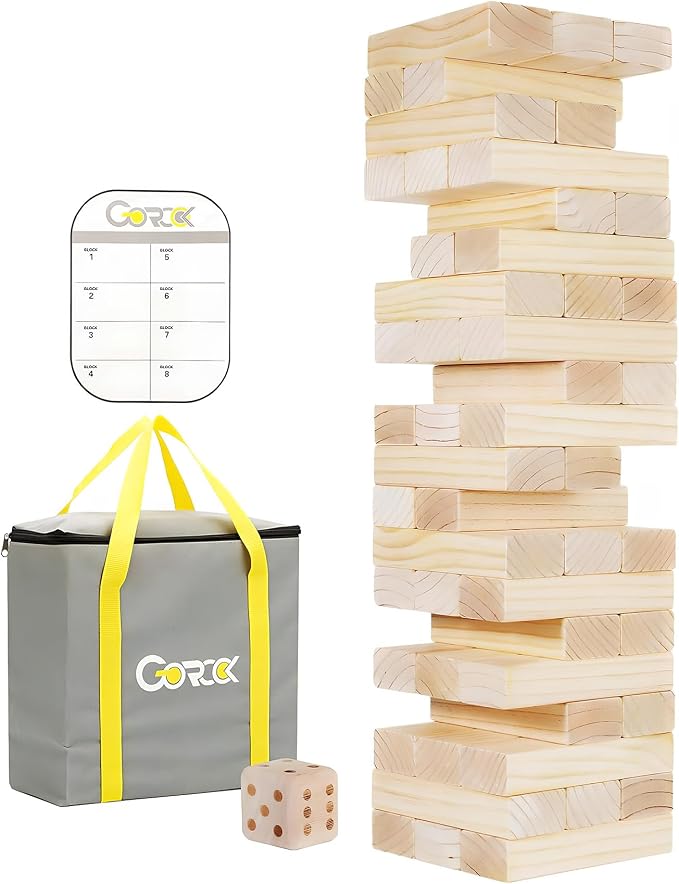 GOROCK Jumbo Tumble Tower,60pcs Large Classic Giant Indoor Outdoor Game for Kids and Family,Stack Over 5Ft Wooden Blocks Party Game at Backyard Lawn with Friends On Holiday