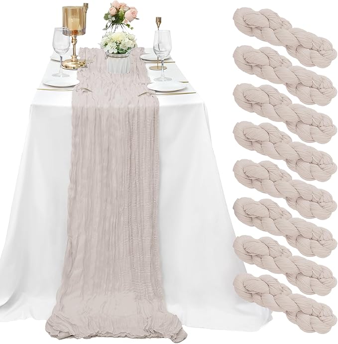 8 Pack Rosy Brown Cheesecloth Table Runner 10Ft Gauze Cheese Cloth 35x120 Inch Romantic Boho Table Runner for Wedding Birthday Party Engagement Anniversary Bridal Baby Shower Fall Home Table Decor