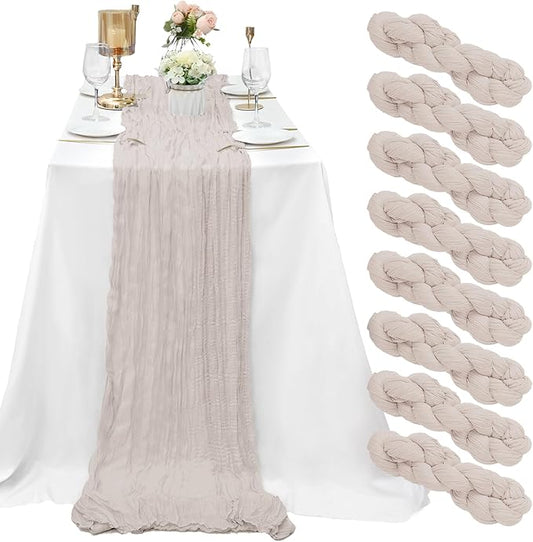 8 Pack Rosy Brown Cheesecloth Table Runner 10Ft Gauze Cheese Cloth 35x120 Inch Romantic Boho Table Runner for Wedding Birthday Party Engagement Anniversary Bridal Baby Shower Fall Home Table Decor
