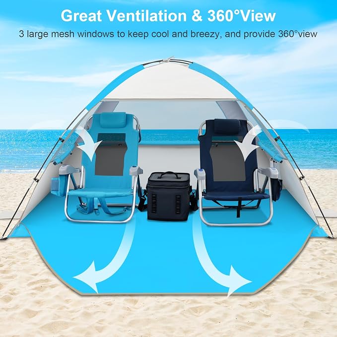 Gorich Beach Tent Sun Shelter for 3/4/6/8/10 Person with UPF 50＋ UV Protection, Lightweight & Easy Setup Beach Shade Canopy, Portable Beach Shade Tent Beach Cabana