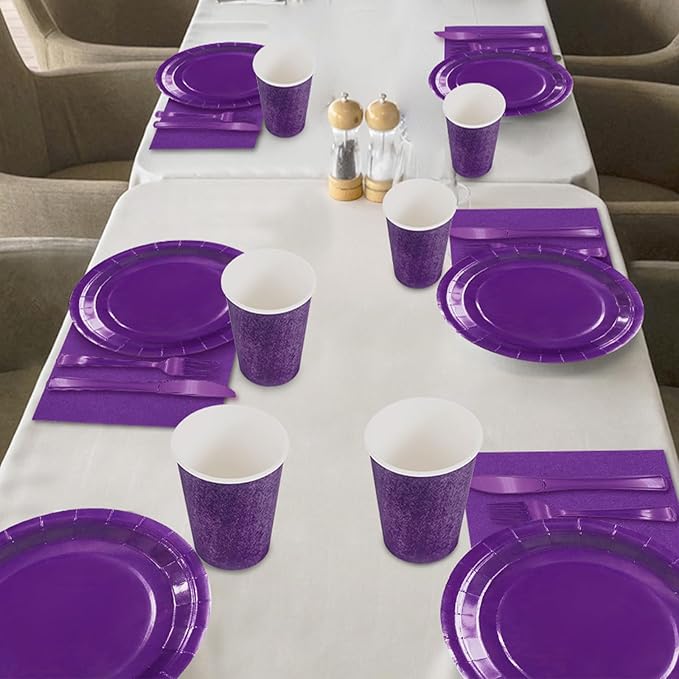 Purple Paper Plates Party Supplies,168pcs Purple Plates and Cups and Napkins Set for Mardi Gras Birthday Decorations Disposable Dinnerware Sets for Women Serve 24