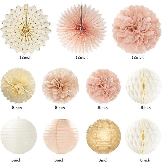 Champagne-Gold Beige Fall Boho Birthday Party-Decorations and Sage-Green Pink-Gold Boho-Rustic Birthday Party-Decorations