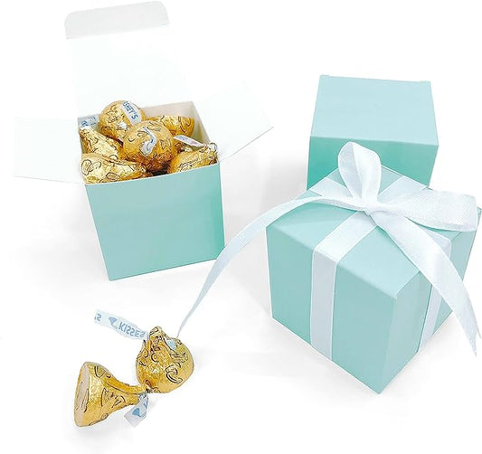 Turquoise Small Cube Candy Boxes Bulk Teal Blue Wedding Party Favors Gift Boxes Baby Bridal Shower Thank You Treat Candy Boxes Supplies, 2x2x2 inch, 50pc