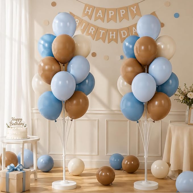 Balloon Column Stand Kit Set of 2 Included-Retro Ice Mist Macaron Balloon Sticks with Base&Pole,Backdrop Decoration for Metallic Chrome Wedding, Baby Shower,Birthday,Anniversary Party（denim brown）