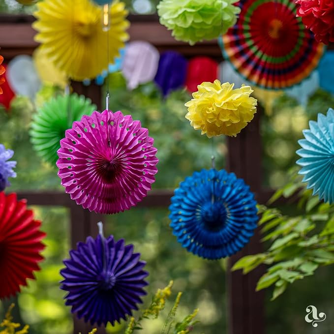 Mexican Fiesta Party Decorations - Colorful Paper Fans for Birthdays, Baby Showers, Cinco de Mayo, Festivals, Taco Decor Themes, and Congratulations Decorations - Mexican Party Decor by Avoseta