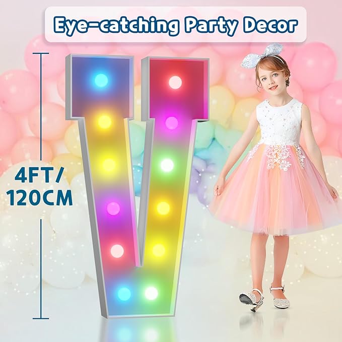 imprsv 4FT Colorful Marquee Letters V, 18 Colors Large Light up Letters Alphabet Sign with Remote, Large Marry Me Sign, Birthday Party Decorations Anniversary Wedding Decoration