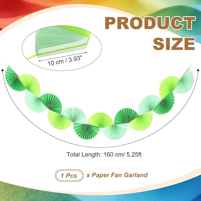 uxcell Paper Fan Garland, 5.25ft Paper Garland Hanging Decorations Set Party Hanging Decorations Fans for Birthday Parties Holiday Ornaments Family Gatherings Weddings, Green