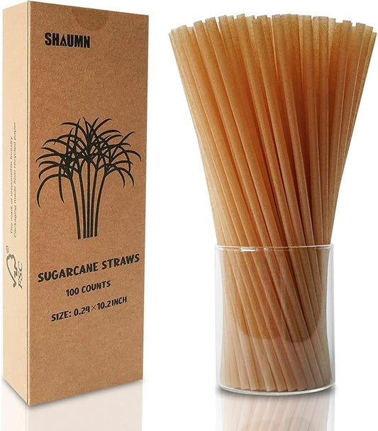 Biodegradable Sugarcane Straws - 10.2 Inch Long Compostable Drinking Straws - Bulk Plasticless Alternative for Hot/Cold Drinks