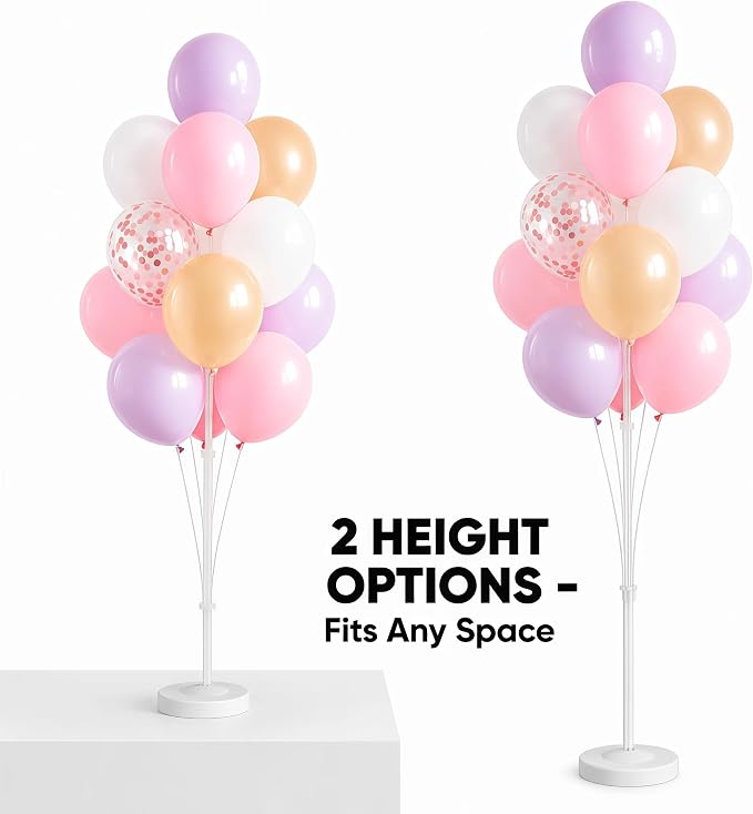 Balloon Column Kit Set of 2,Anti-Tip Sand-Fill Base Balloon Tower Stand with 10" 26pc pink purple Confetti Balloons,Height Adjustable for Easter Birthday Wedding Bridal Party Decorations