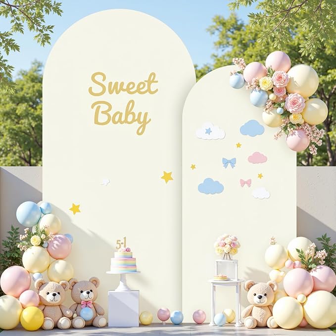Ivory Arch Cover Set of 2 Spandex 7.2 and 6ft Ivory Arch Backdrop Cover Wedding Arch Stand Covers for Bridal Shower Wedding Baby Shower Birthday Party Ceremony Banquet Photo Arched Background