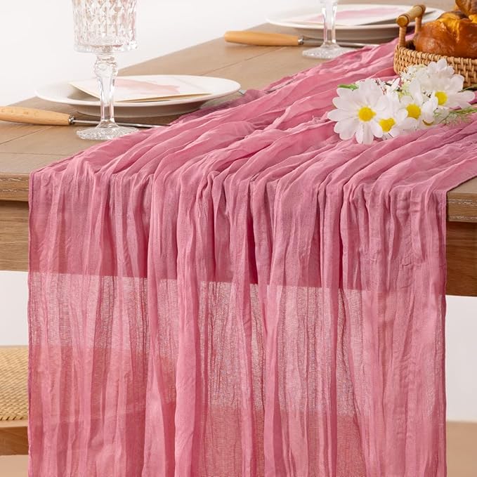 MLMC Mauve Pink Table Runner Cheesecloth Table Runner 10ft Sheer Rustic Gauze Spring Cheese Cloth Decor 35x120 Inches for Wedding Party Bridal Shower Birthday Decor