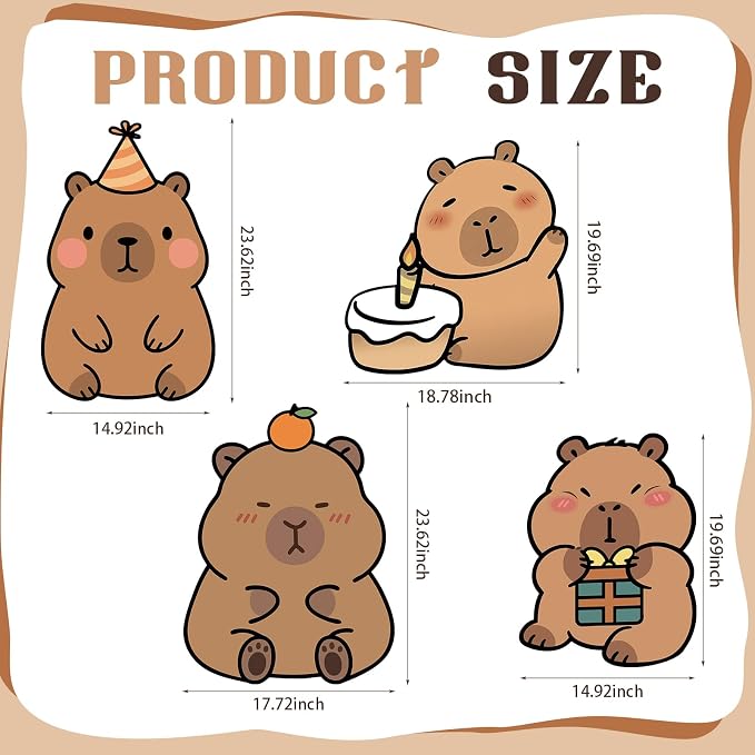 4 Pcs Large Capybara Birthday Party Decorations Capybara Cardboard Cutout 24 Inch Cute Funny Animal Standup Yard Signs for Indoor Outdoor Party Photo Prop Backdrop Supplies