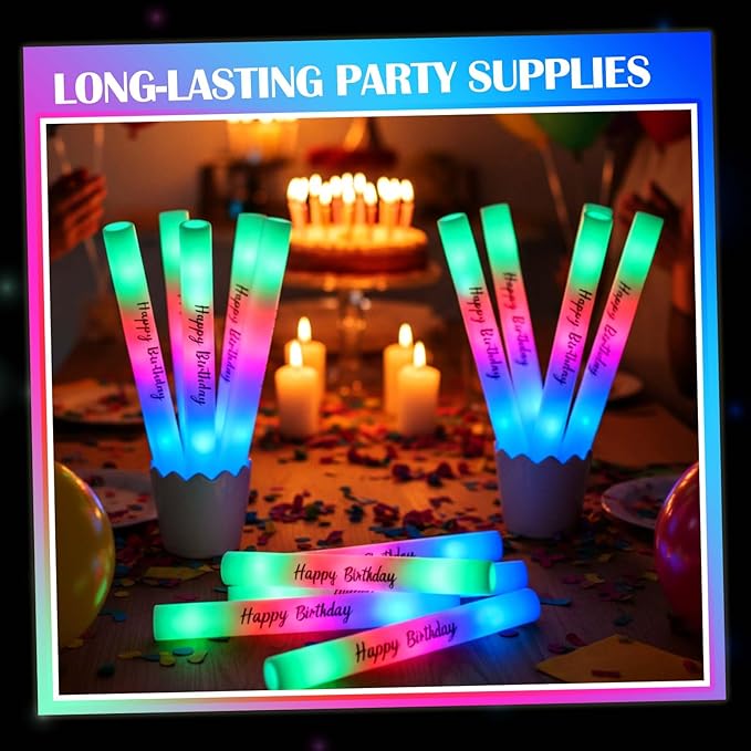 JellyArch 50 Pack Wedding Glow Sticks for Reception LED Foam Light up Sticks Light Stick Bulk with 3 Modes Colorful Flashing for Wedding Send Off Party Favors, Dance Floor, Birthday