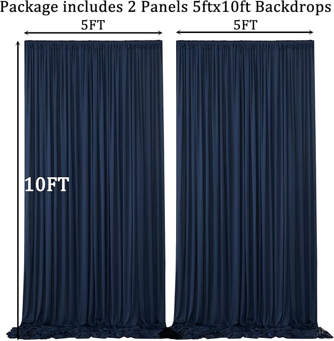 10ft x 10ft Wrinkle Free Navy Blue Backdrop Curtains Panels, 2 Panels 5x10ft Silky Polyester Photo Backdrop Drapes for Birthday Wedding Party Graduation Photography Background