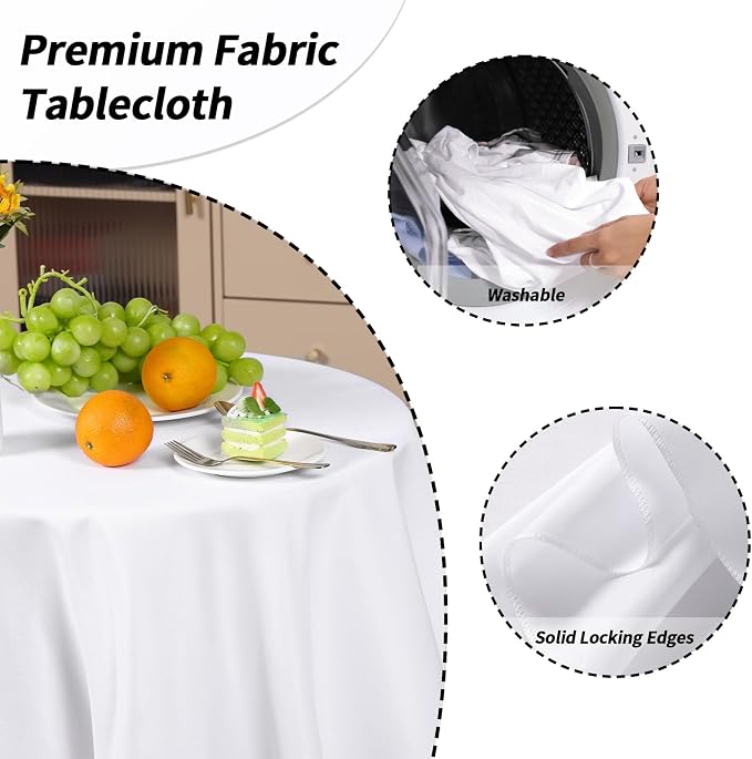 Fixwal 2 Pack White 60 Inch Round Tablecloths, Reusable Heavy Duty Washable Polyester Table Covers for Wedding, Party, Birthday, Outdoor, Picnic, Camping, Fits 20-40 Inch Tables