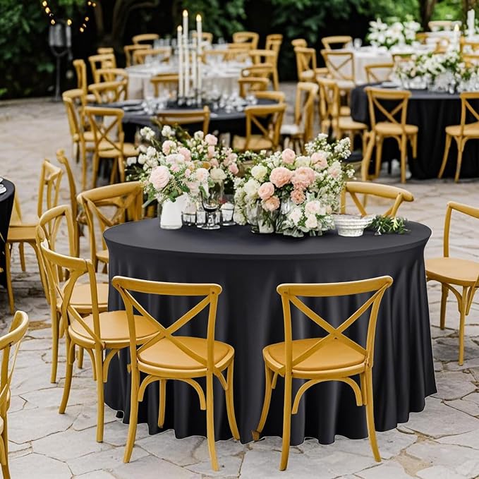 10 Pack Black Round Spandex Tablecloths for 60 inch Table, 120 Inch Spandex Fitted Tablecloths, Wrinkle Free Washable Polyester Tablecloth for Wedding, Party, Birthday, Home Decoration