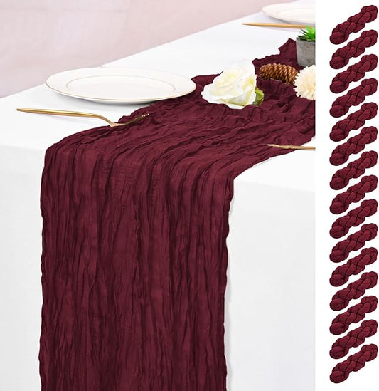 15 Pack Burgundy Table Runners 17 x 108inch Cheesecloth Table Runner Boho Gauze Table Runner Rustic Sheer Fabric Cheese Cloth Table Runners for Wedding Party Bridal Shower Farmhouse Thanksgiving Decor