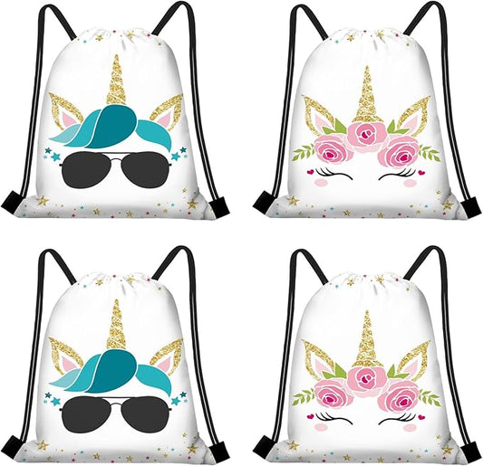 KERINGO 16 PCS Party Favor Bags for Unicorn Drawstring String Bag Backpack Gift Candy Treat Goody Waterproof Bags for Unicorn Themed Girls Boys Kids Party Decorations